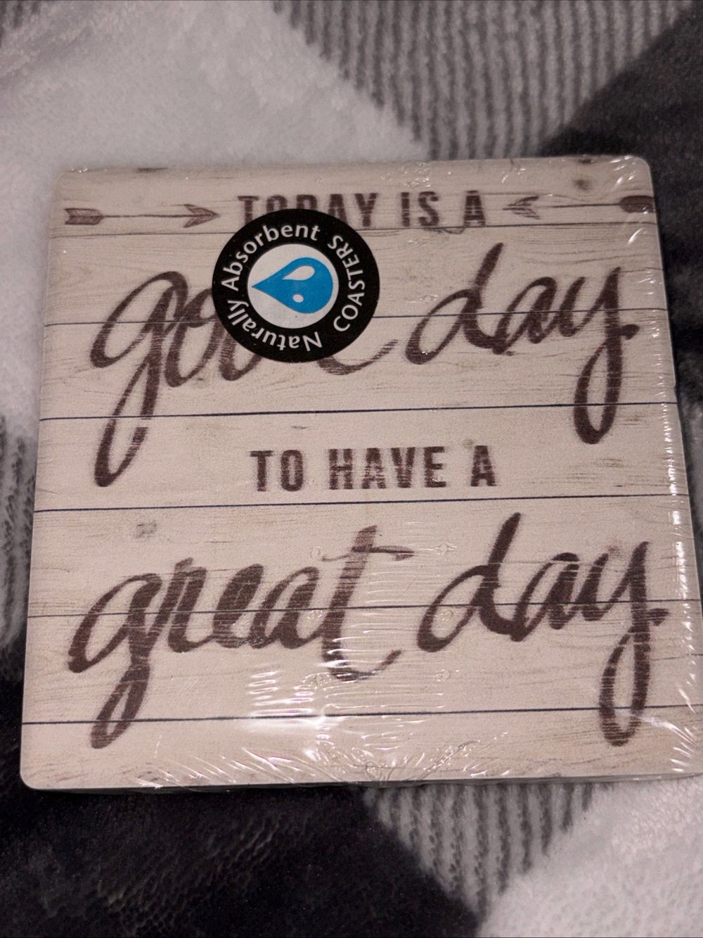 Absorbent Coaster - "Today is a great day to have a great day" - Beige and Brown